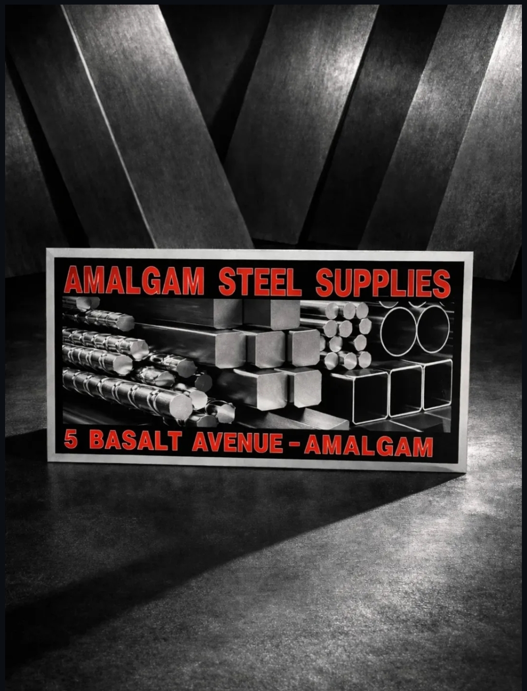 Amalgam Steel Supplies sign — 5 Basalt Avenue, Amalgam